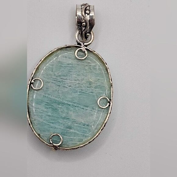 Vintage Sterling silver Amazonite fillagree pendant - Picture 4 of 7